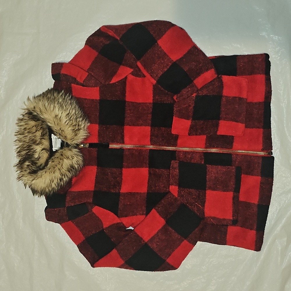 mudpie Plaid Black and Red Girls Large 4T-5T Zippered Light Coat Jacket Used